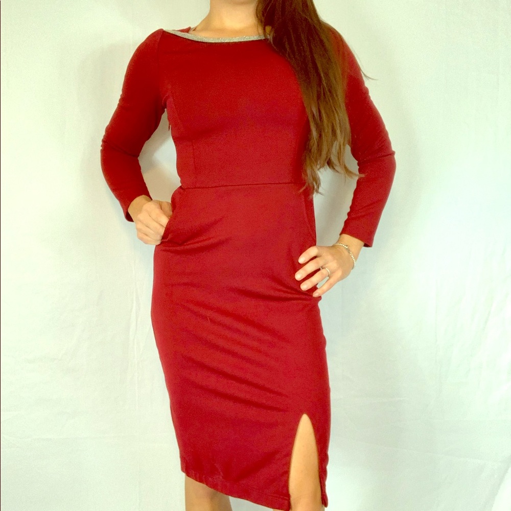 Career sheath dress with beading and pockets